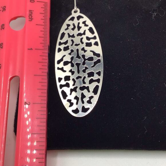 Sterling Silver Oval Cutout Dangle Earrings Hook 5.3g Modern Abstract Design - Picture 11 of 15